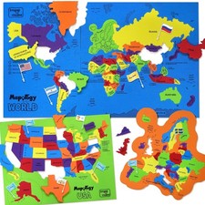 Mapology USA World Map Puzzle with Flags, Capitals, Stickers Educational ...