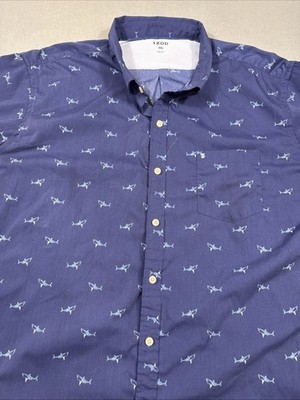 Mens Izod Advantage Performance Blue AOP Shark Shirt Button Up Short Sleeve  XXL