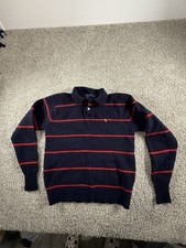 Polo Ralph Lauren Youth Striped Sweater Large Blue 100 Lambswool