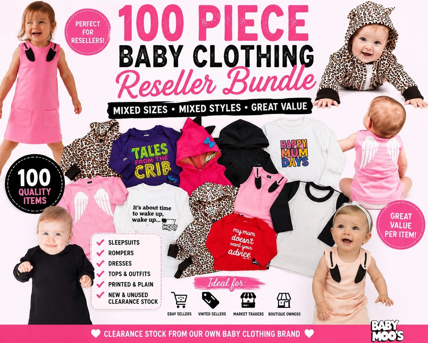 100 Pc Baby Clothing Wholesale Bundle New Mixed Stock Reseller Job Lot Clearance