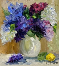 Original Oil Painting Lilac Flowers Spring Impressionist Still Life Art Signed