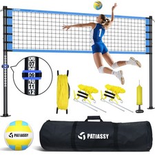 Patiassy Outdoor Portable Volleyball Net Set w/ Adjustable Poles Ball Pump Beach
