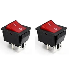 2PCS On Off Red Light Rocker Switch 250V AC 16 AMP 125V 20A DPST 4 Pins Switch