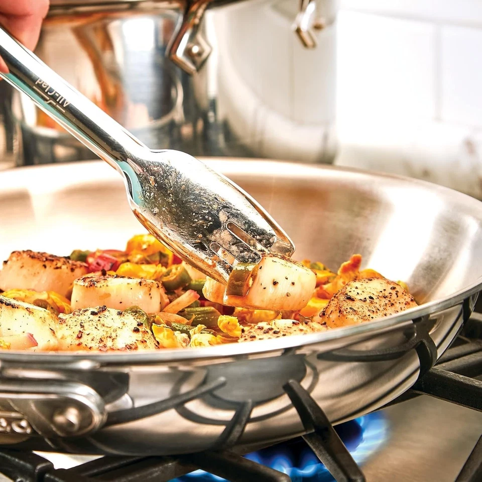 Pinzas para servir cocina de acero inoxidable T234 totalmente revestidas, plateadas - 10 pulgadas Foto 3 de 3