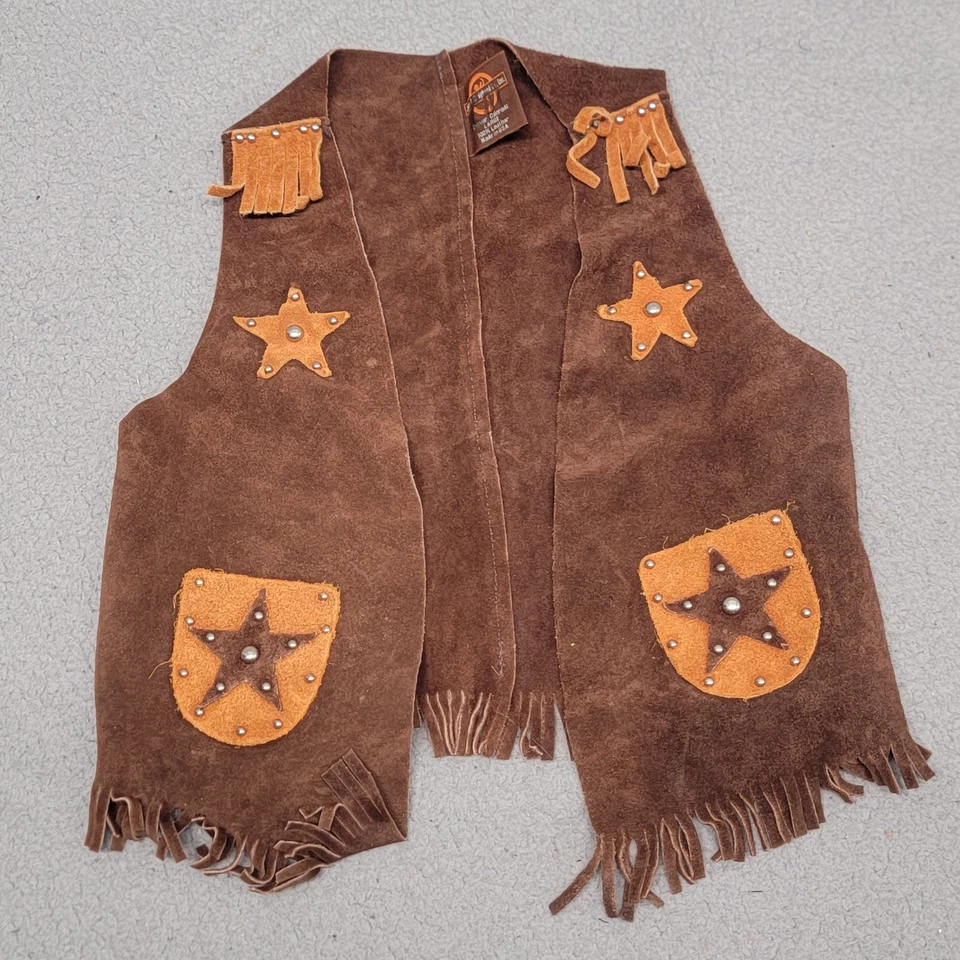 Chaleco de Colección John R Craighead Western Cowboy Chaps Juvenil Grande Gamuza Cuero Foto 2 de 4