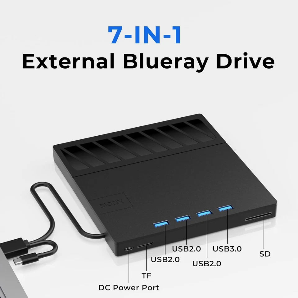 7in1 External Disk Drive USB 3.0 Type-C Portable Disk Drive Player Burner Reader - Image 2 of 4