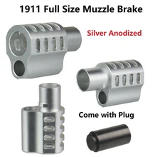 1911 .45 ACP Muzzle Brake Compensator Aluminum 6082 T6 Anodized Silver Free Plug