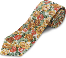 Cotton Floral Ties for Men 2.76" Men's Skinny Tie Linen Flower Printed Neck Tie
