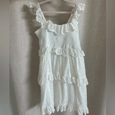Zimmermann Kids White Eyelet Ruffle Cotton Sleeveless Dress in size 8