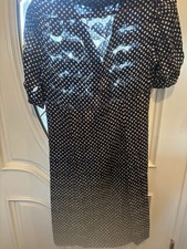 Tory Burch Polka Dot Blue and Cream Dress Size 2 Gold Buttons Skirt Lined