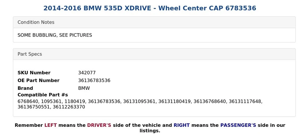BMW 535D XDRIVE 2014-2016 - tapa central de rueda 6783536 Foto 4 de 4