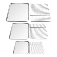 TeamFar Baking Sheet with Rack Set 3 Pans  3 Racks, 16/12.5/9 Inch Stainless...