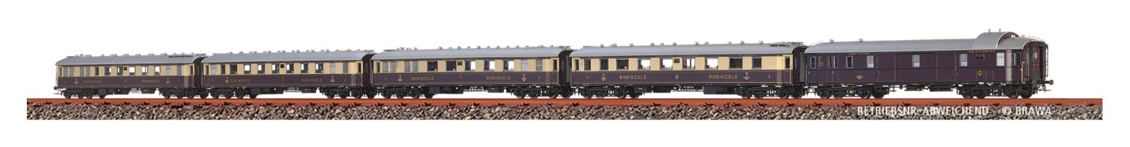 BRAWA 46466 DRG Set 5 Train Carriages Espresso Rheingold Illuminated+DCC Extra