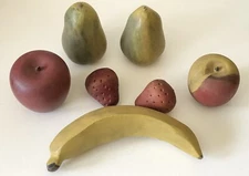 ANTIQUE Wood HAND Carved Painted FOLK ART Fruit Strawberries Apple Pear Banana 7