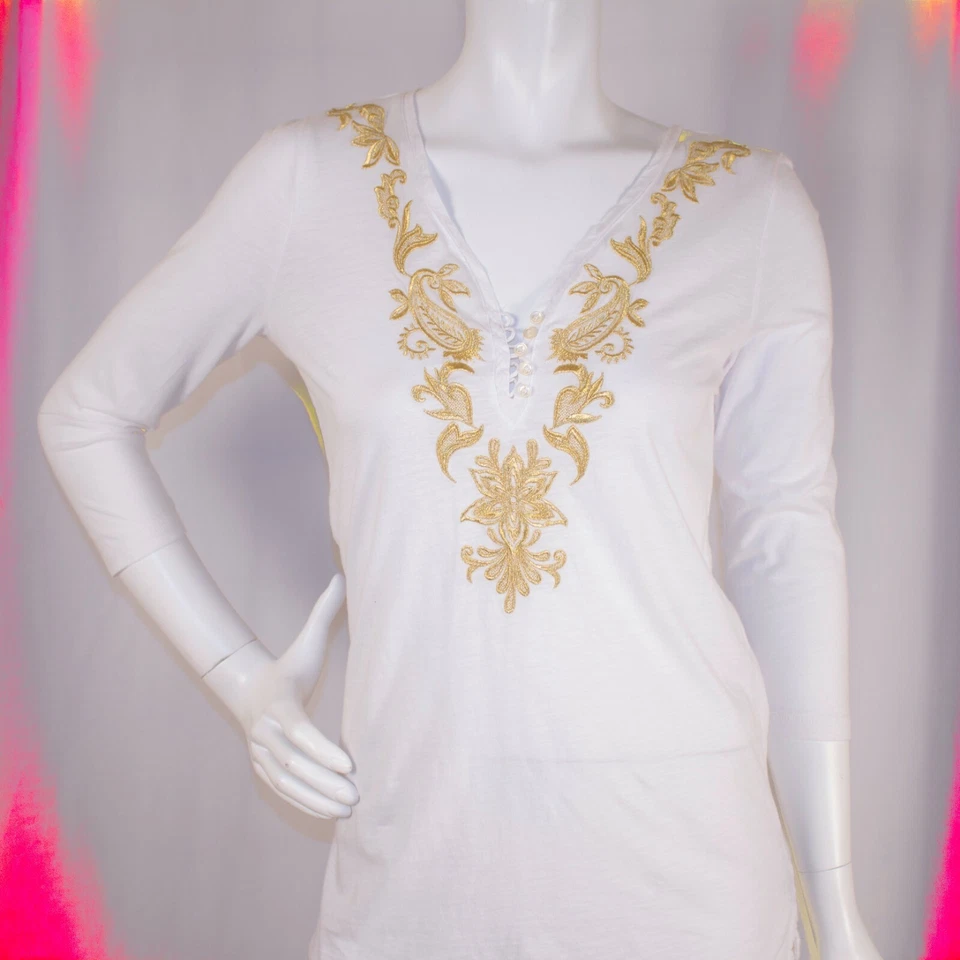 RALPH LAUREN 白金佩斯利刺绣棉女式束腰上衣 S 码 — 第 4/4 张图片