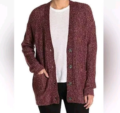 Abound NWT XXS Cardigan Sweater Pink Burgundy Marled Pockets Soft Oversized SW7 - Picture 2 of 8