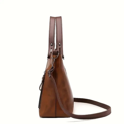 Bolso de mano grande de cuero de lujo para mujer Bolso cruzado de hombro para dama en marrón - Imagen 13 de 16