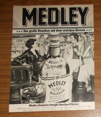 Seltene Werbung MEDLEY Kentucky Straight Bourbon Whisky mit weichem Herzen 1974