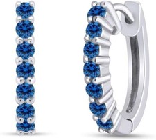 Front Hoop Earrings Round Cut Simulated Birthstone 14K White Gold Plated Silver