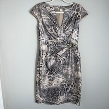 Eliza J Animal Print Cocktail Dress-Cap Sleeves-Shiny-Size 8