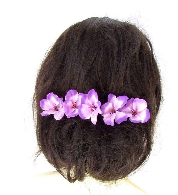 5 X Purple Pink Hibiscus Flower Hair Pins Clips Beach Bridal