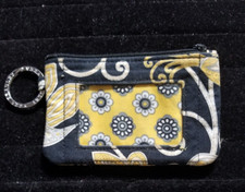 Vera Bradley Coin Card Pouch Zip ID Key Fob Yellow Bird Black  Multi Floral