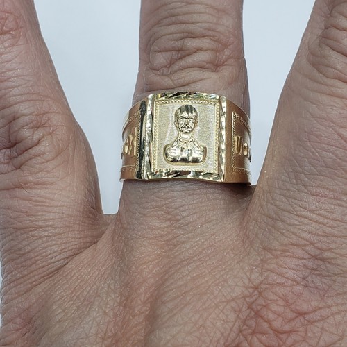 Mans solid 14k Yellow Gold Malverde Sinaloa Ring Size 8 9 10 11 12 - Picture 8 of 12