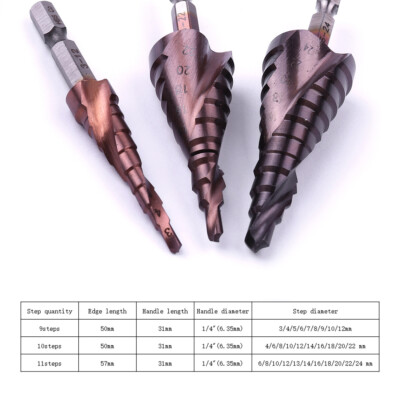 Spiral Groove HSS-Co Cobalt Step Drill Bit Chamfer Multiple Hole Sizes for Metal