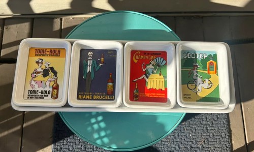 Godinger & Co Retro Spirits Alcohol Ads Stoneware Snack Trays 5 Piece 17"