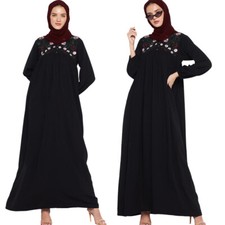 Embroidery Kaftan Islamic Women Evening Long Dress Abaya Muslim Robe Modest Gown