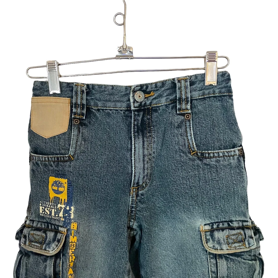 Timberland Boys Cargo Bermuda Denim Shorts Sz 5 100% Cotton Snap Button Closure - Image 2 of 4