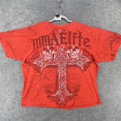 MMA Elite T-Shirt Mens XXL Short Sleeve Red Logo Cross Skulls