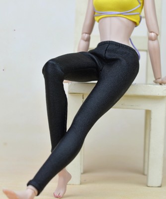 Black Elastic Leather Bottom Pants For 11.5'' Doll Clothes Trousers High Quality