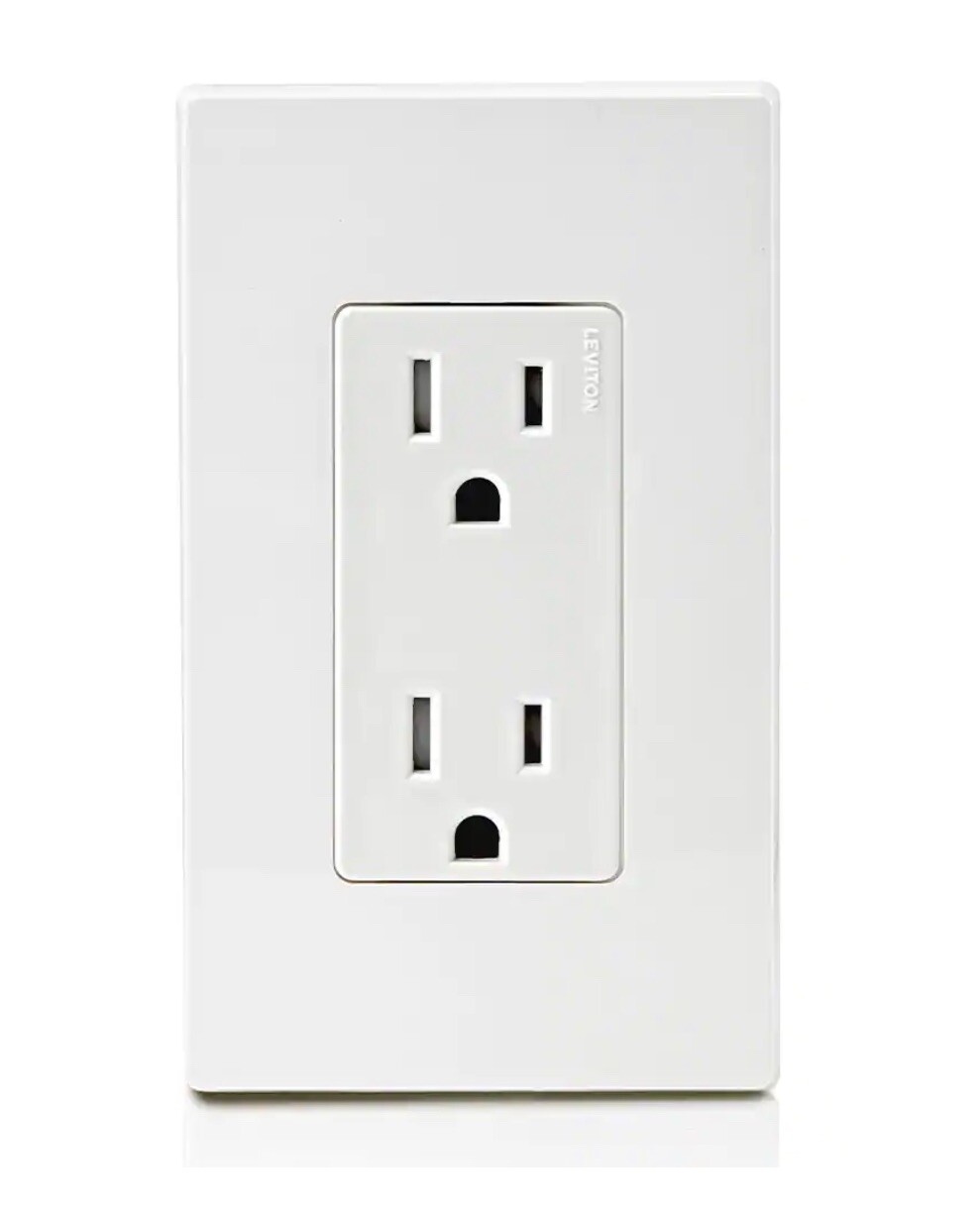 LevitonDecora 15 Amp Duplex Outlet, White With Matching Wallplate Cover