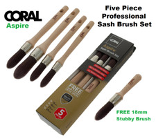 Coral Round Sash Paint Brush Set Aspire Synthetic Detail Pointed Stubby 5 Piece