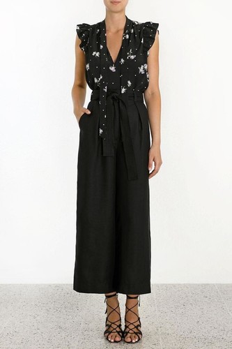 Zimmermann Flutter Silk Blouse Ruffle Floral Size