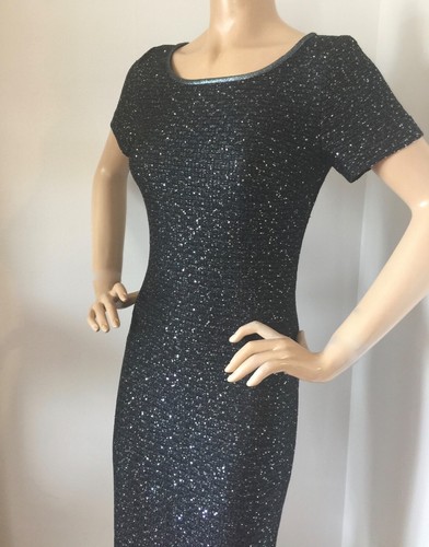 NWT St John Knit dress size 6 black caviar sequins wool rayon - Picture 2 of 7
