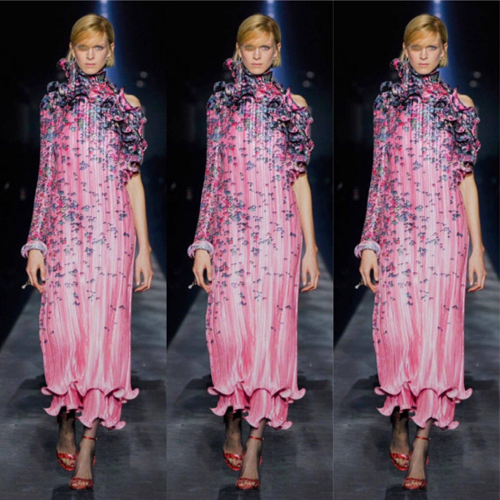 Givenchy Runway Dress Floral Plisse Sz 42 / 6-8  Stunning $4600 image 2