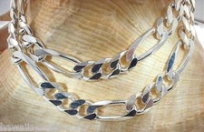 6.5MM ITALIAN SOLID 925 STERLING SILVER PAVE CUT FIGARO CHAIN NECKLACE 20" 31.6g