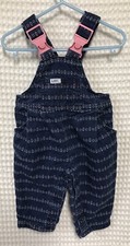 Vintage Lee Baby Girls 12 Month Denim Bib Overalls Printed Blue Jean Jumper USA