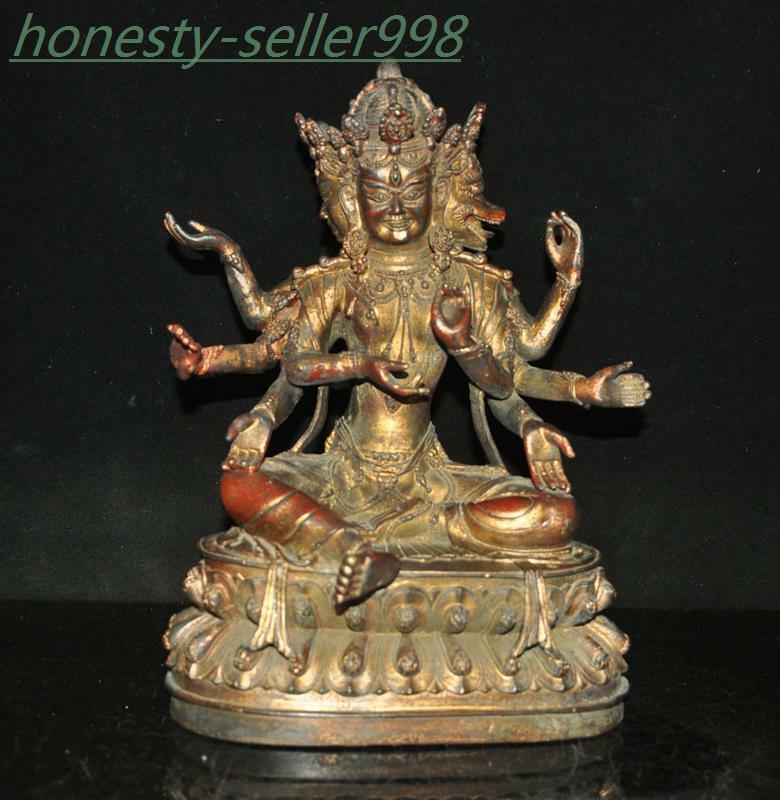 標本 Tibet Cheirotonusmacleayi 59mm 11.2'' Tibetan Buddhism temple bronze Gilt 3 Head 8 Arms Tantra