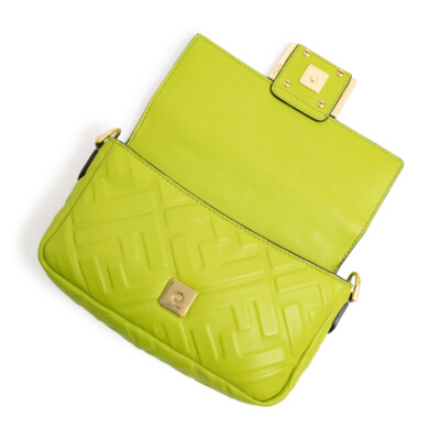 FENDI ハケット FF 刺繍 ミニ ショルタハック 8BS017AUPI F1SKI FENDI Mini Baguette FF Embossed Leather Shoulder Handbag