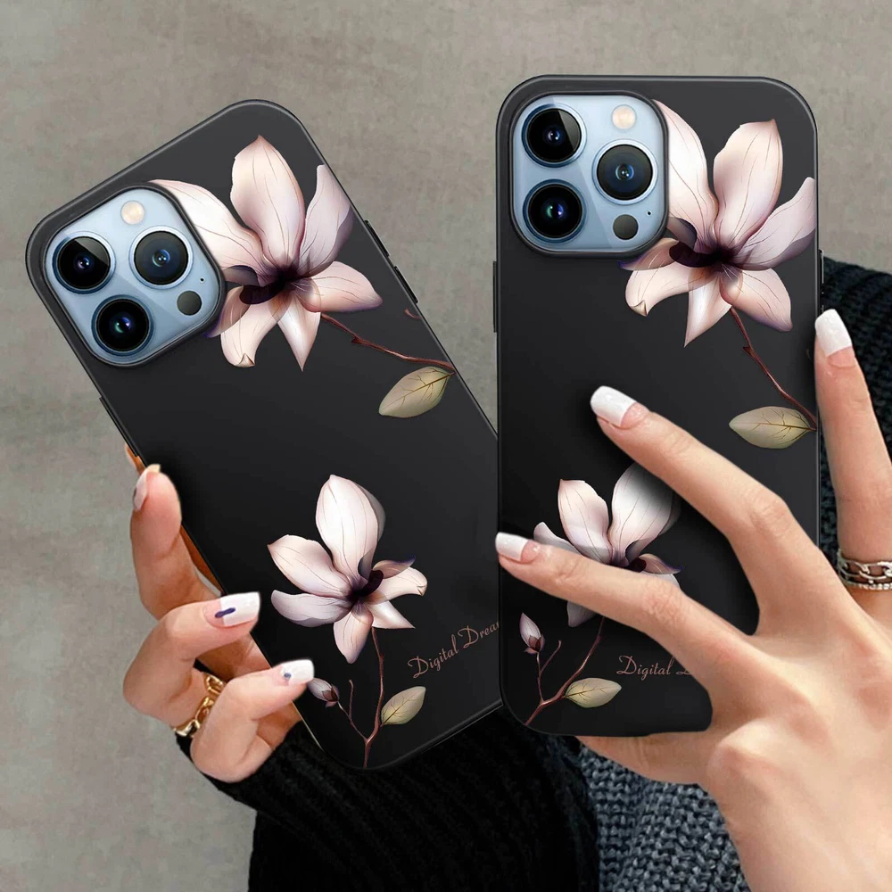 Phone Case For Apple iPhone 14 Pro Max 13 12 15 Flower Lace Protective TPU Cover