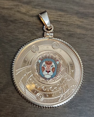 2021 Cameroon 500 Francs Zodiac Signs Silver Coin w/ Rose Gold in Bezel . Leo - Picture 2 of 6