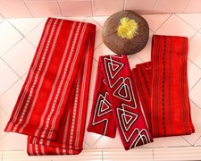 Japanese Kimono Kaku Obi Red 3 Belts Sash Pillow Hat China Korea Japan Oriental