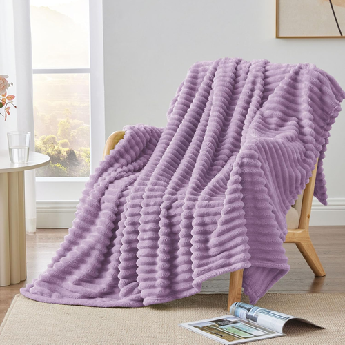 Fleece Throw Blanket for Couch - 300GSM Soft & Warm Fluffy Lilac Blanket, Decora - Picture 2 of 12