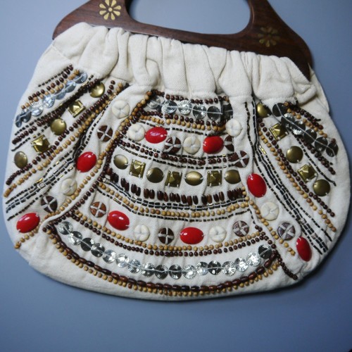 Charlotte Russe Beaded Wood Handle Woven Clutch Purse Handbag Boho Hippie Summer - 第 2/6 張圖片