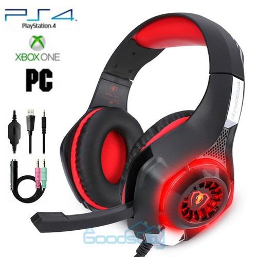Pro Gaming Headset With Mic XBOX One PS4 Headphones Microphone Beat Red |  eBay