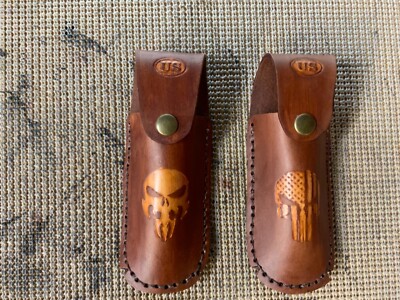 Handmade Leather Folding Knife/ Double/Single Stack Magazine Pouch Punisher set