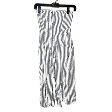 BDG Urban Outfitters Tifanny Strapless Linen Dress 0 White Button Striped Slit